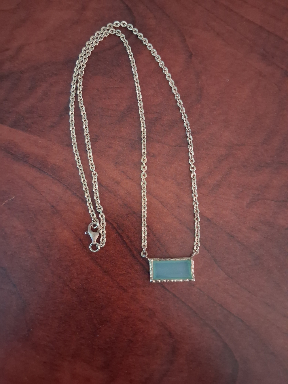 Gold-Tone Necklace with Mint Green Rectangular Pendant